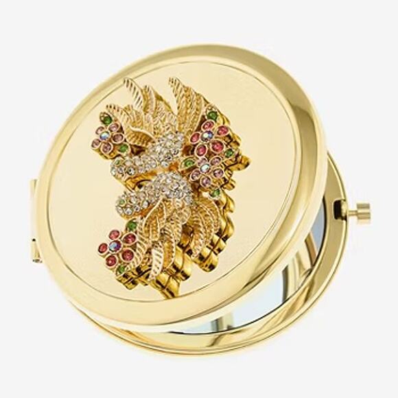 MONET Compact Mirror Love Birds Gold Tone New in Box - Picture 4 of 6